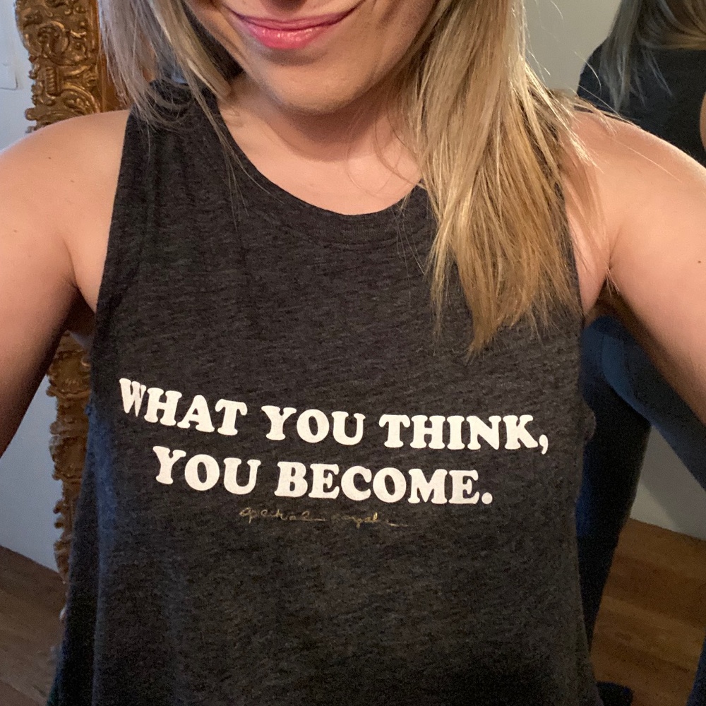 Spiritual Gangster what you think you become cropped graphic print muscle tank S